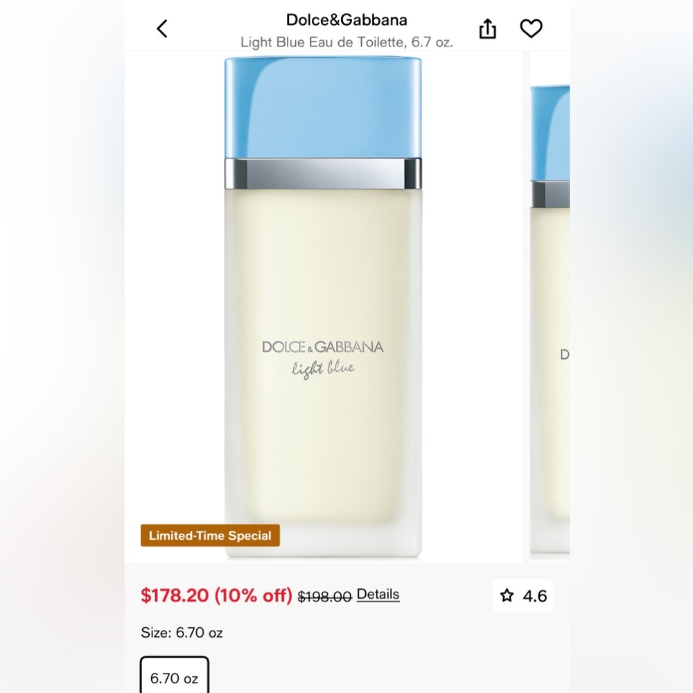 Dolce & Gabbana Light Blue Eau De Toilette Fragrance Perfume, 200ml/6.7oz sealed